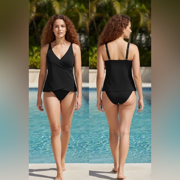 Lands' End tulip hem tankini Black Swimwear - Picture 2 of 4